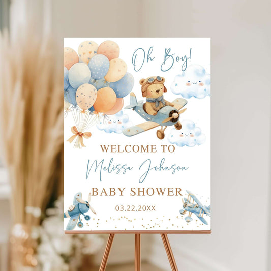 Vintage Airplane Baby Shower Welcome Sign