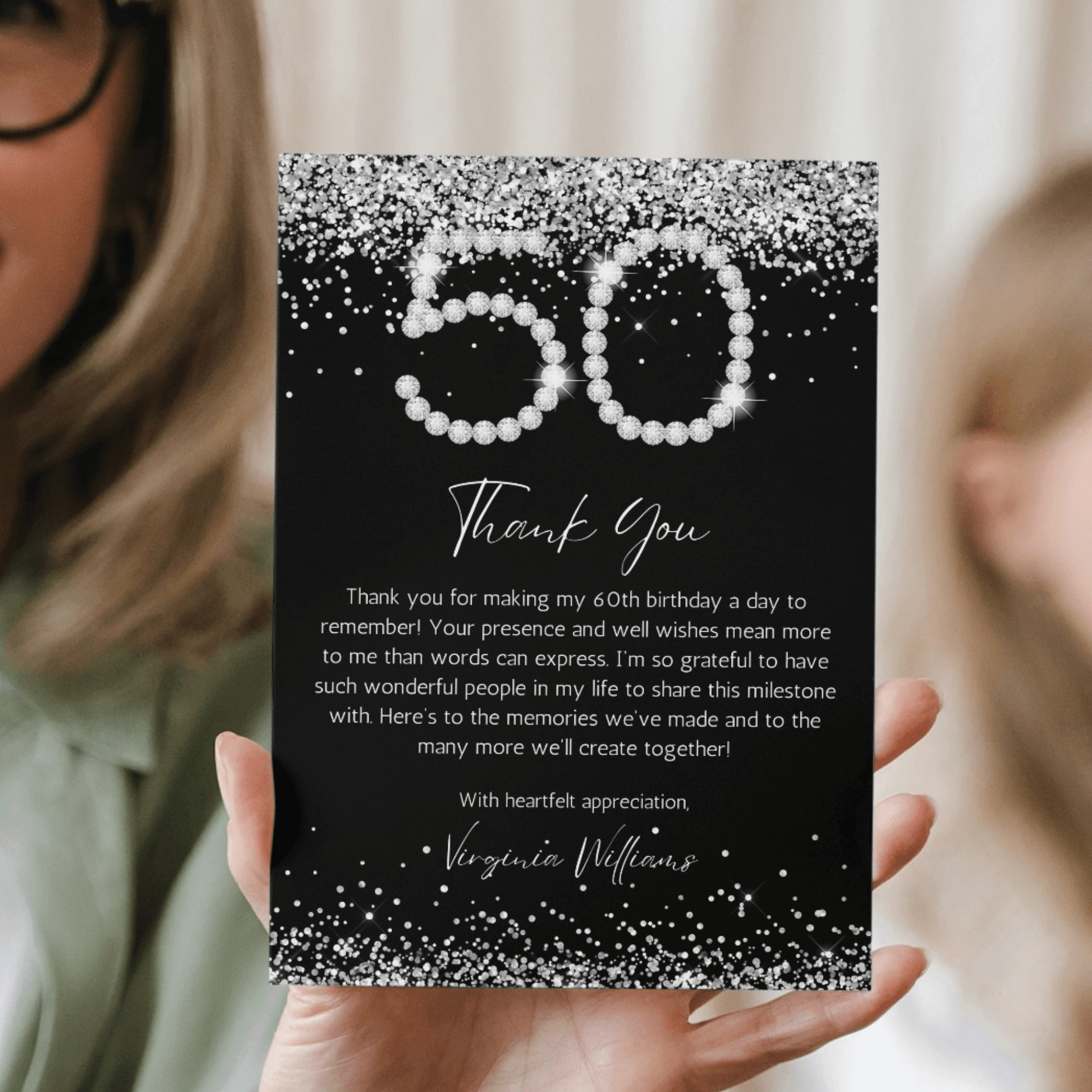 Elegant Black Silver 50th Thank You Card