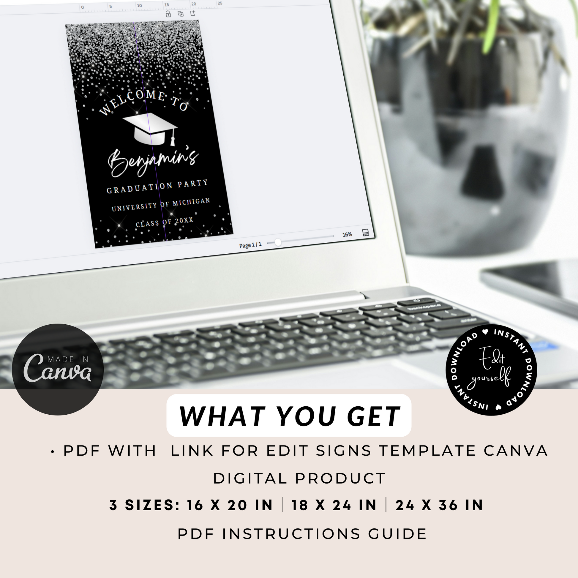 Editable Grad Welcome Sign in Canva