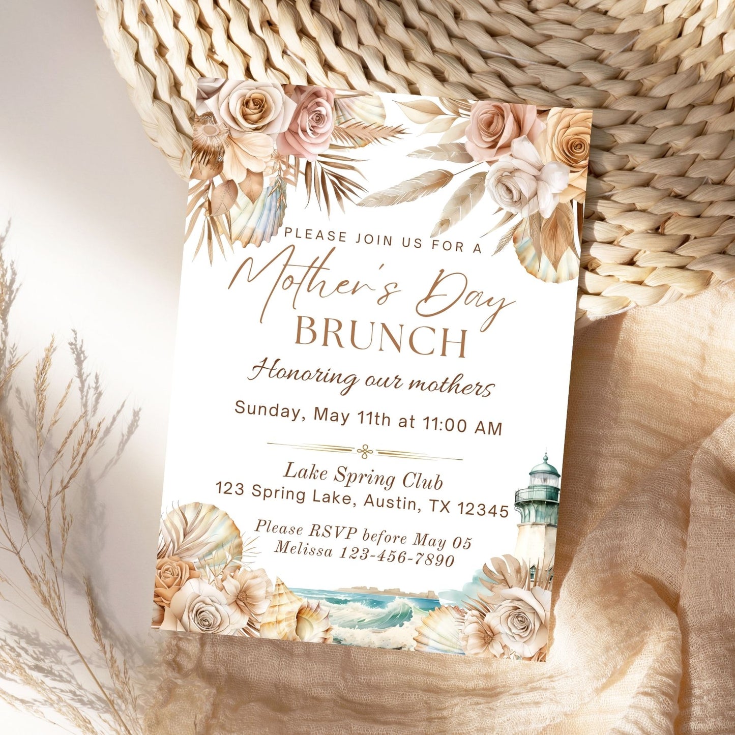 Boho Beach Mother's Day Brunch Invitation