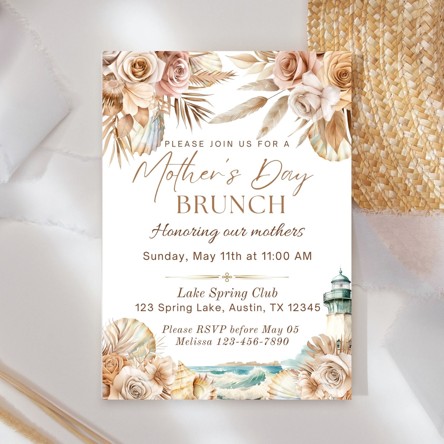 Boho Beach Mother's Day Brunch Invitation