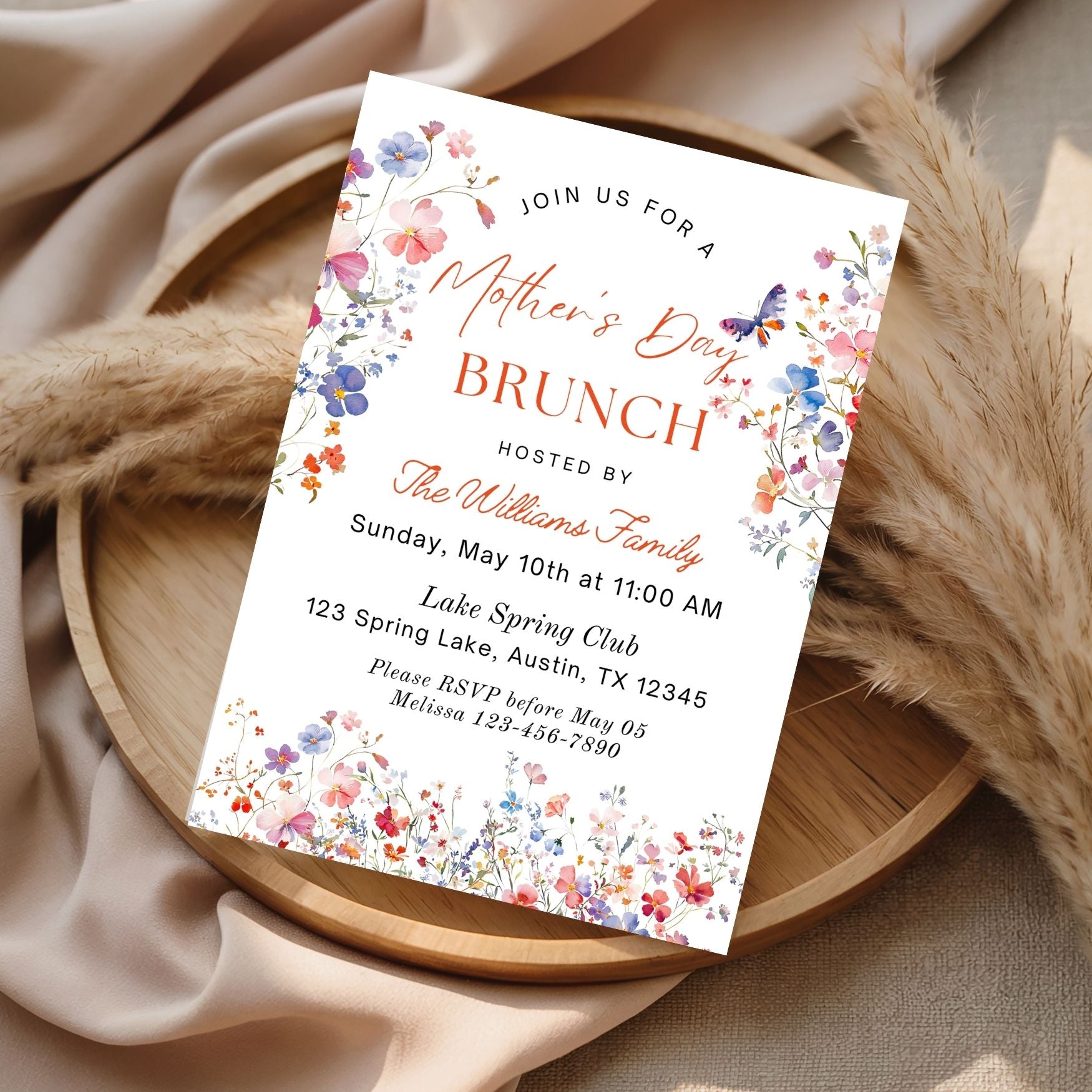 Elegant Colorful Wildflowers Mothers Day Brunch Invitation