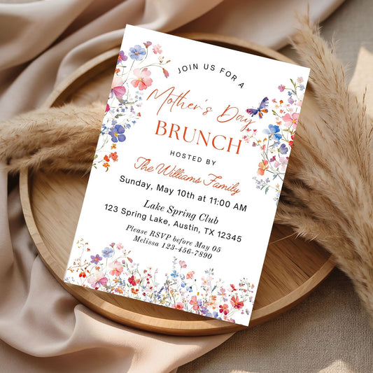 Elegant Colorful Wildflowers Mothers Day Brunch Invitation