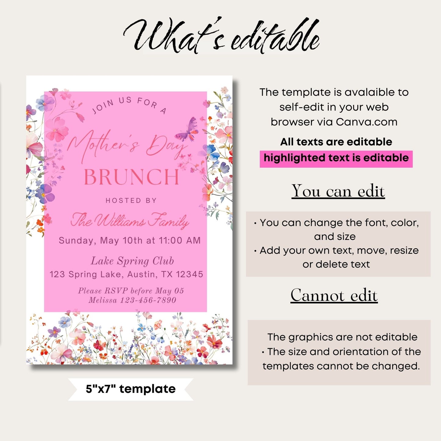 Elegant Colorful Wildflowers Mothers Day Brunch Invitation