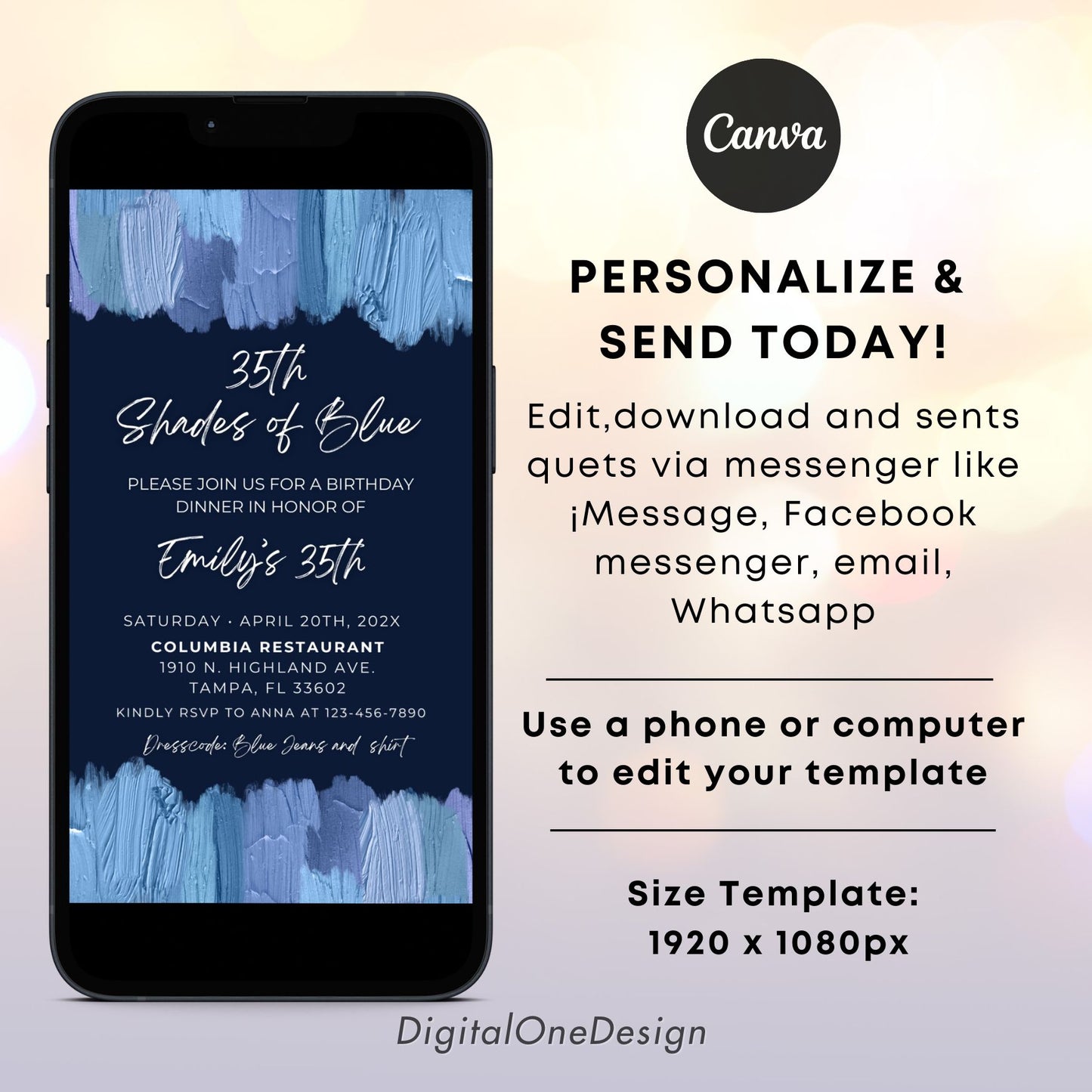 Shades of Blue Birthday Dinner Invitation
