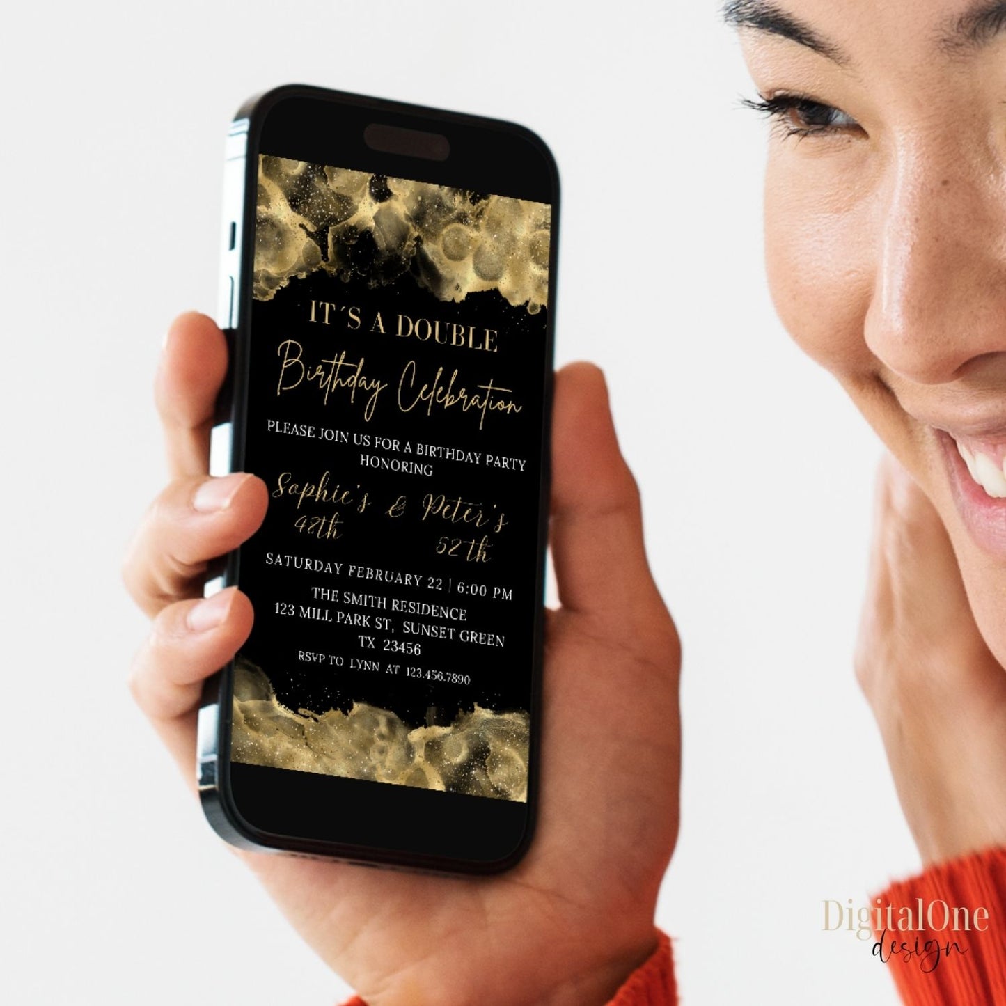 Black and Gold Joint Birthday Party Invitation