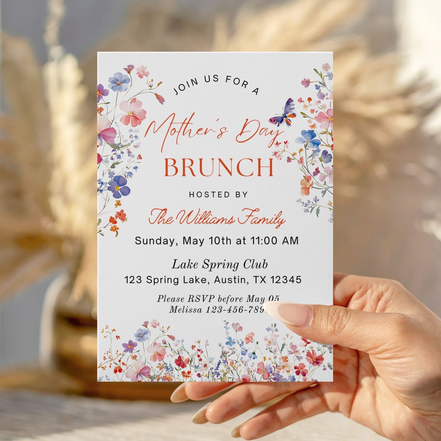 Elegant Colorful Wildflowers Mothers Day Brunch Invitation