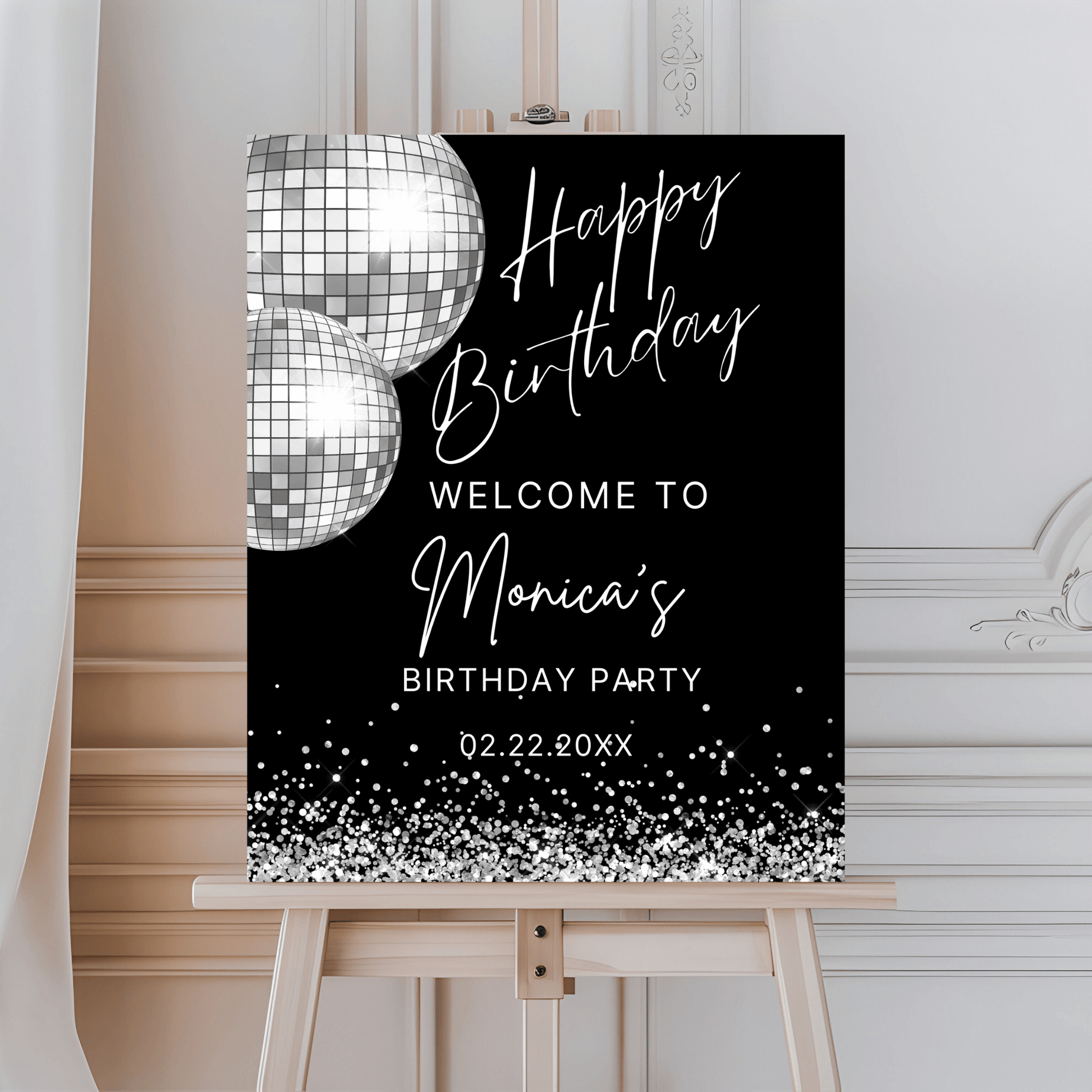 Editable Disco Ball Birthday Party Poster Template