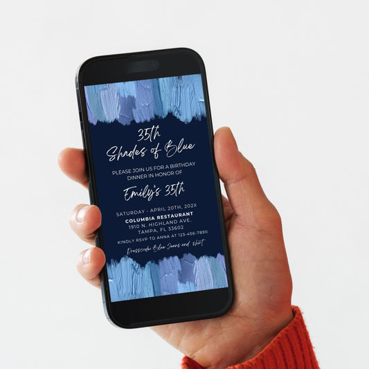 Shades of Blue Birthday Dinner Invitation
