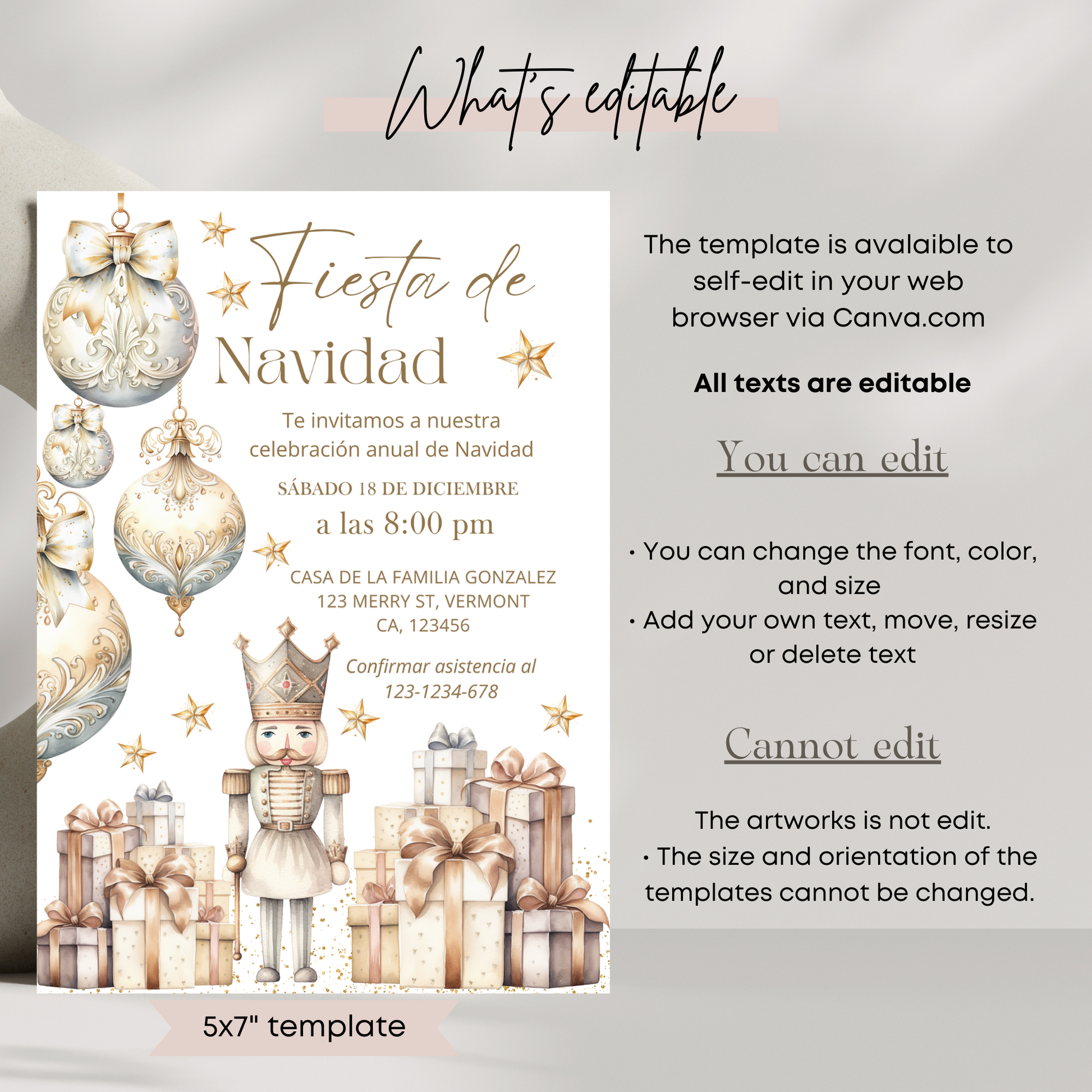 White Christmas invitation template with editable text on a white background