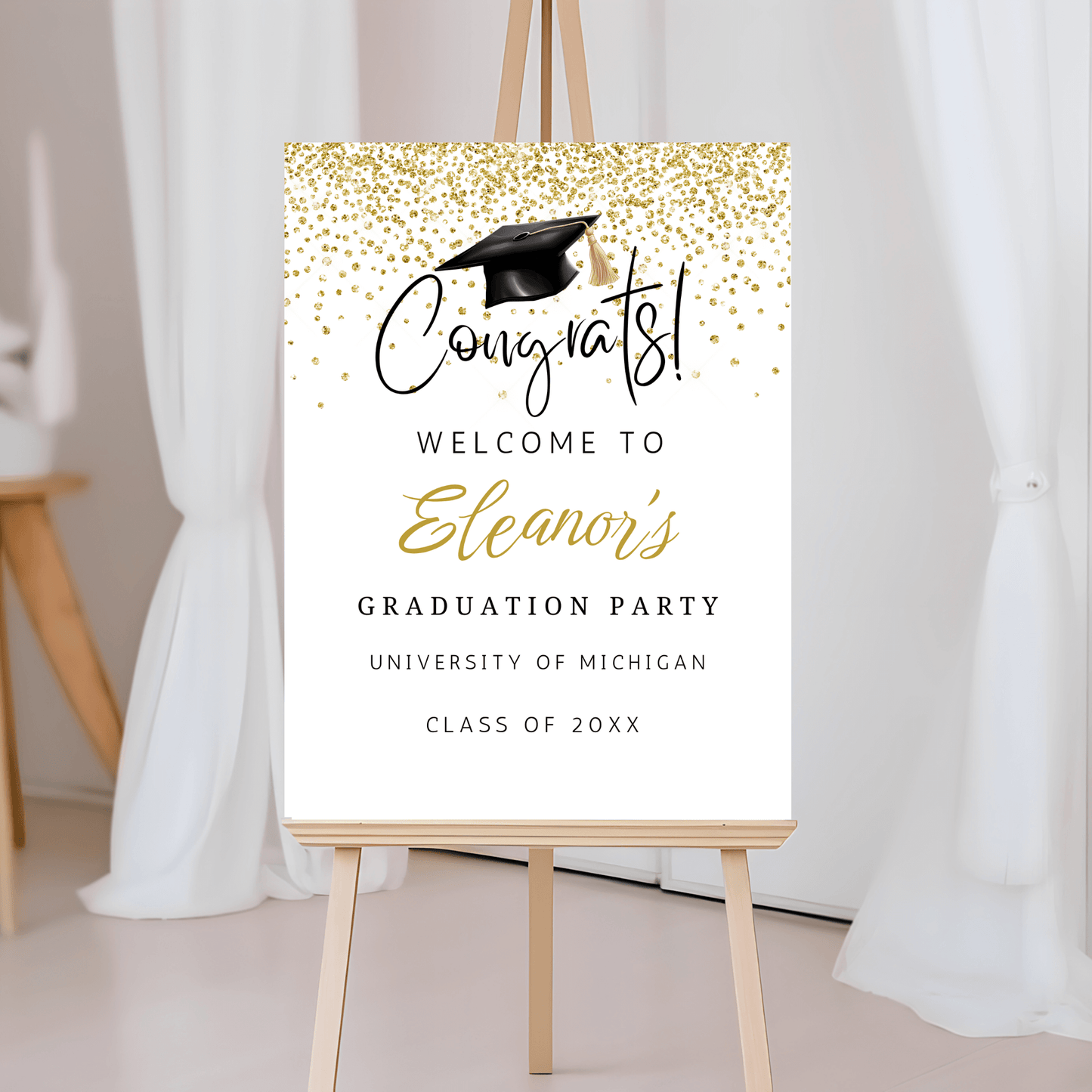 Editable Gold Confetti Graduation Welcome Sign