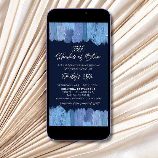 Shades of Blue Birthday Dinner Invitation
