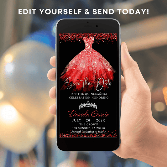 Red evite for quinceañera