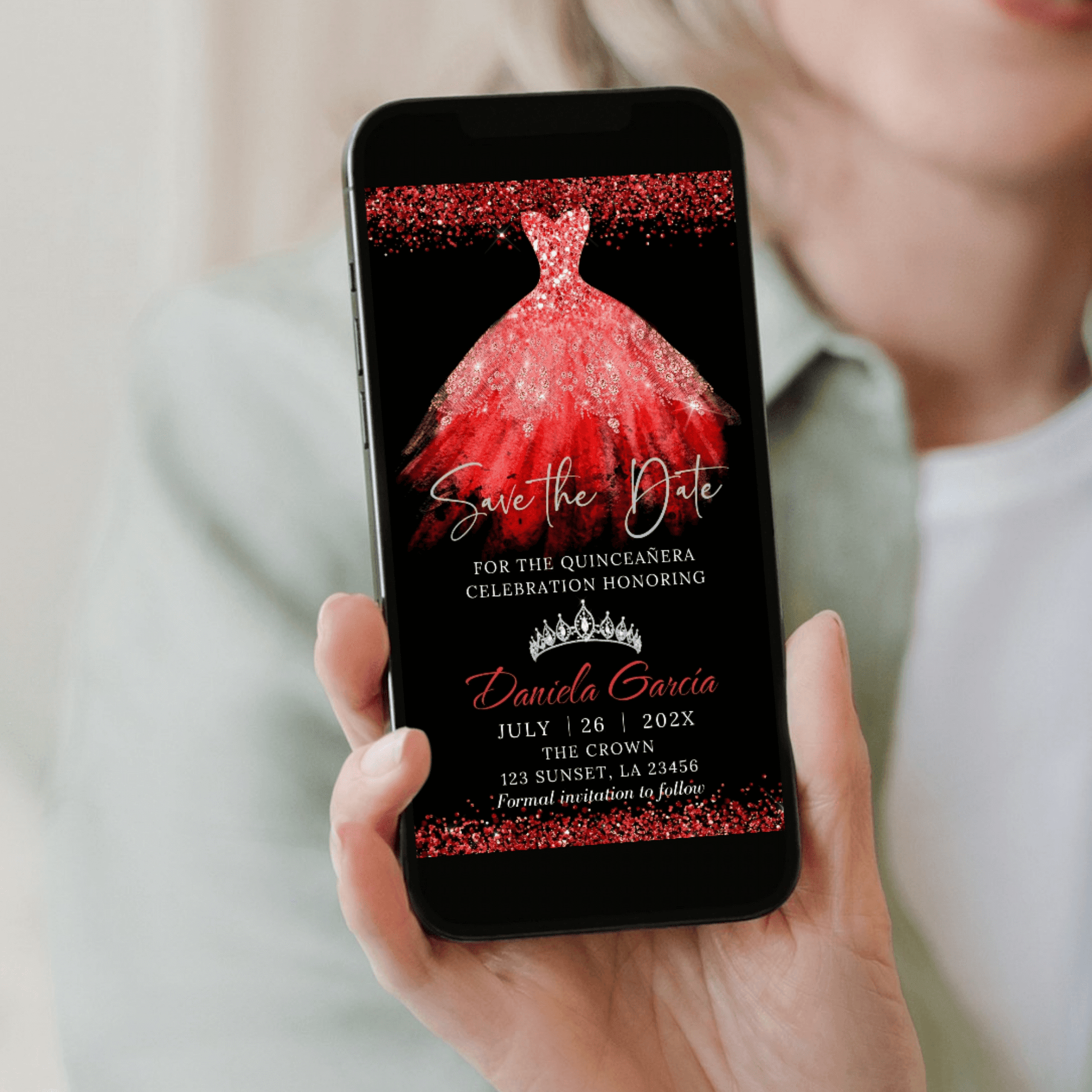 Red Princess Dress Quinceañera Invitation