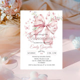 Quinceanera invitation card with pink bow and floral design 