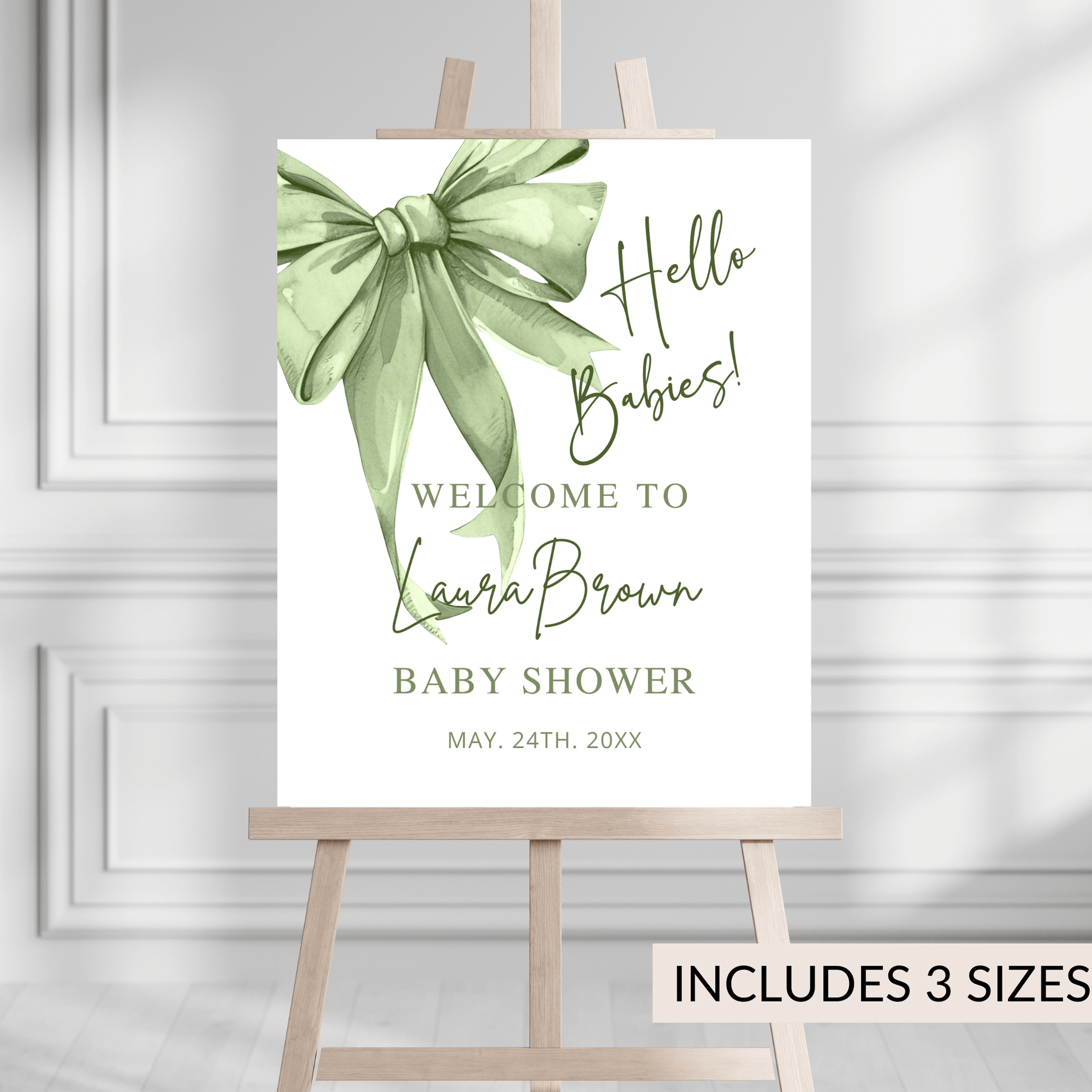 Sage Green Bow Baby Shower Welcome  Sign