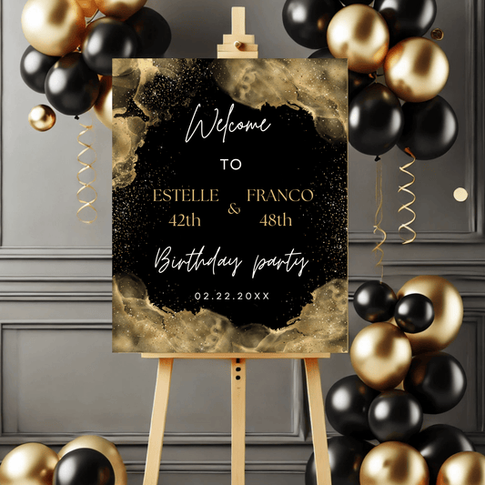 Alcohol Ink Gold Double Birthday Welcome sign