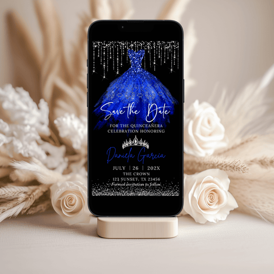 Royal Blue Princess Dress Quinceanera Invitation