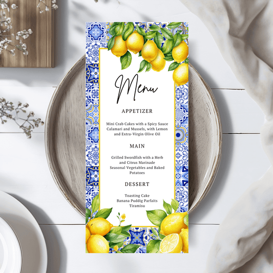 Amalfi Coast Lemon Theme Menu Card
