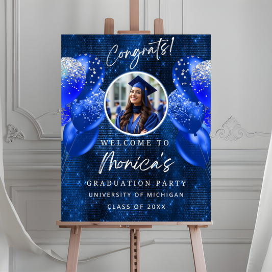 Royal Blue Balloons Graduation Welcome Sign
