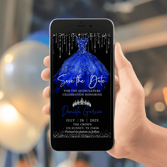 Electronic Royal Blue 15th Birthday Invitation Template