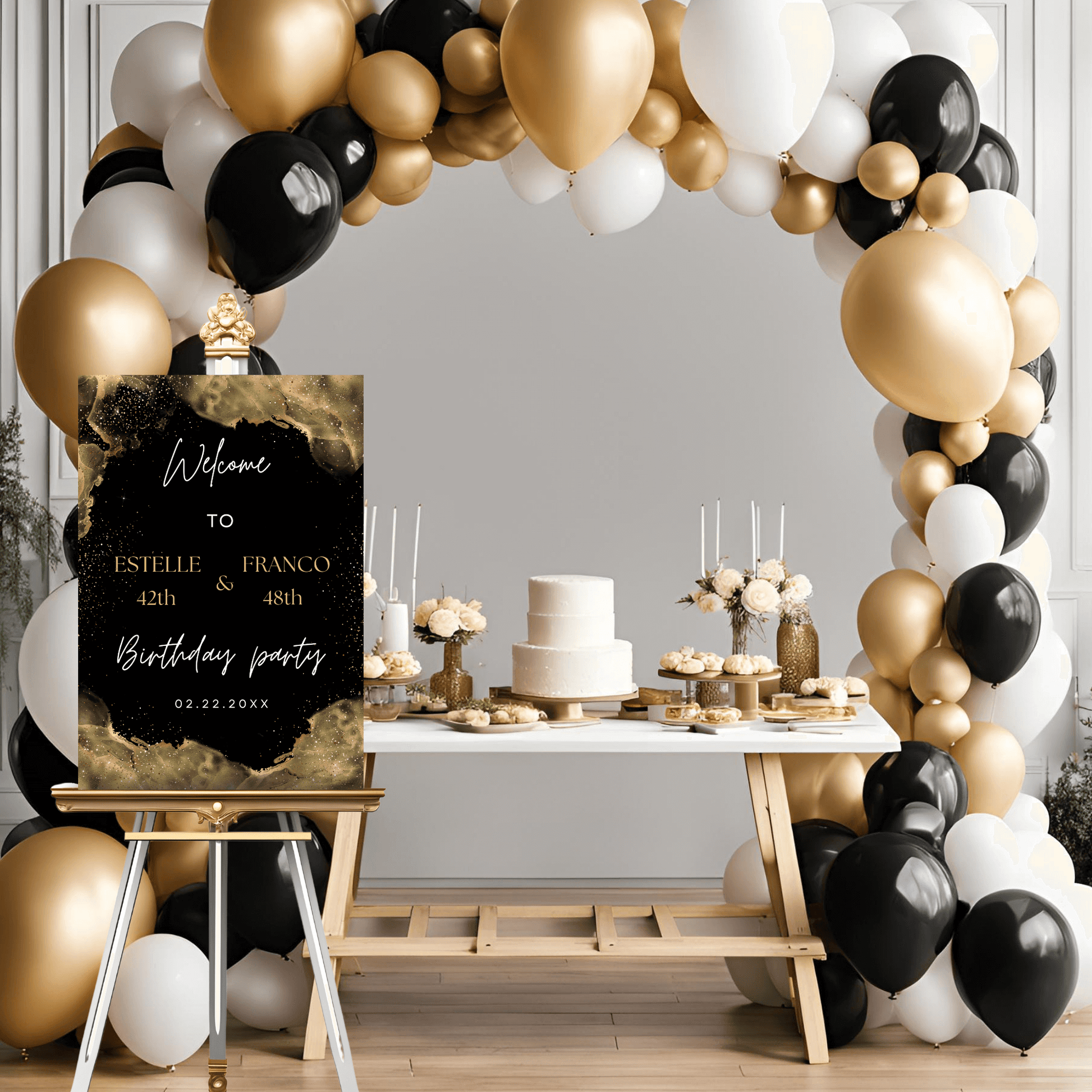 Black and Gold Double Celebration Birthday Sign