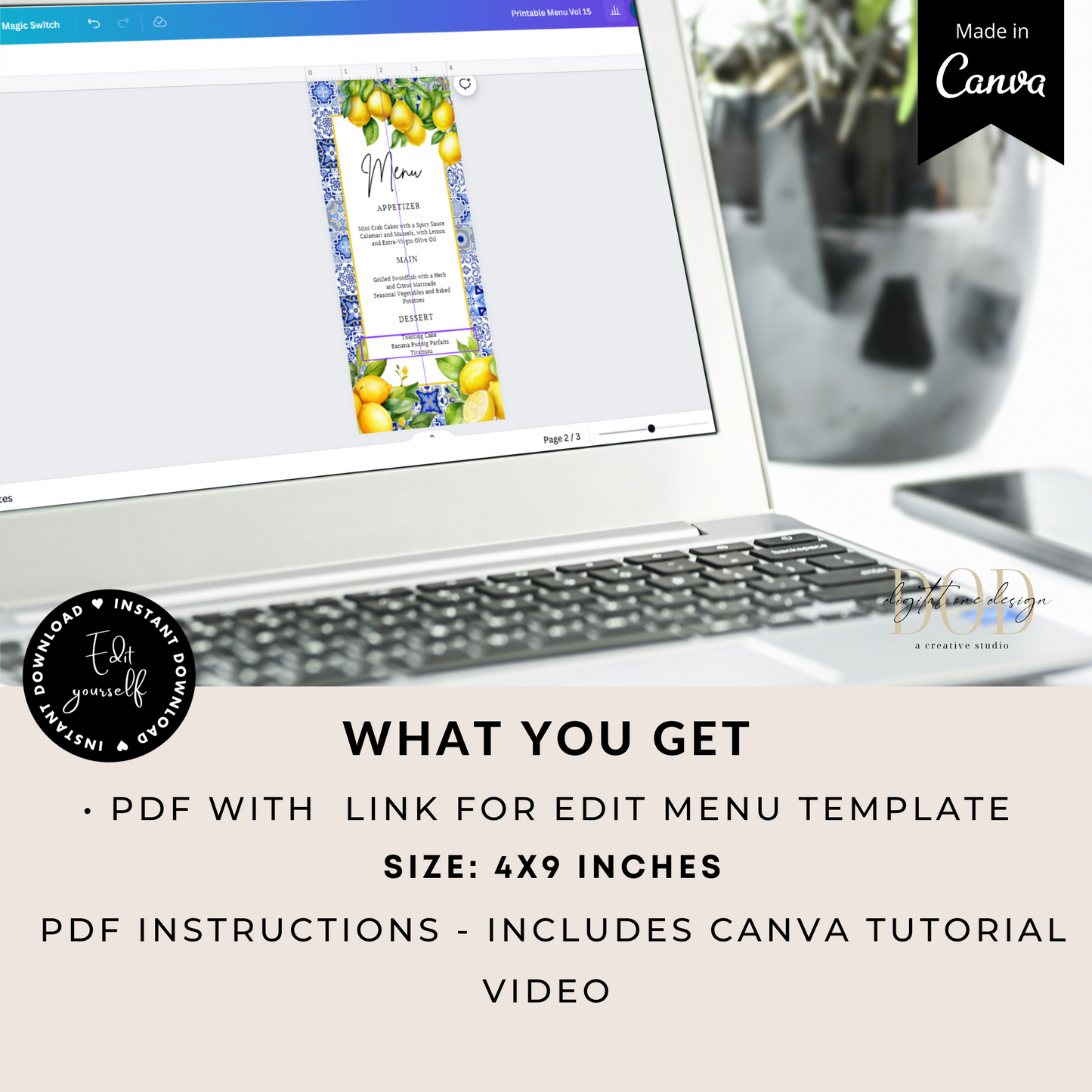 Mediterranean Citrus Lemon Menu Card Template