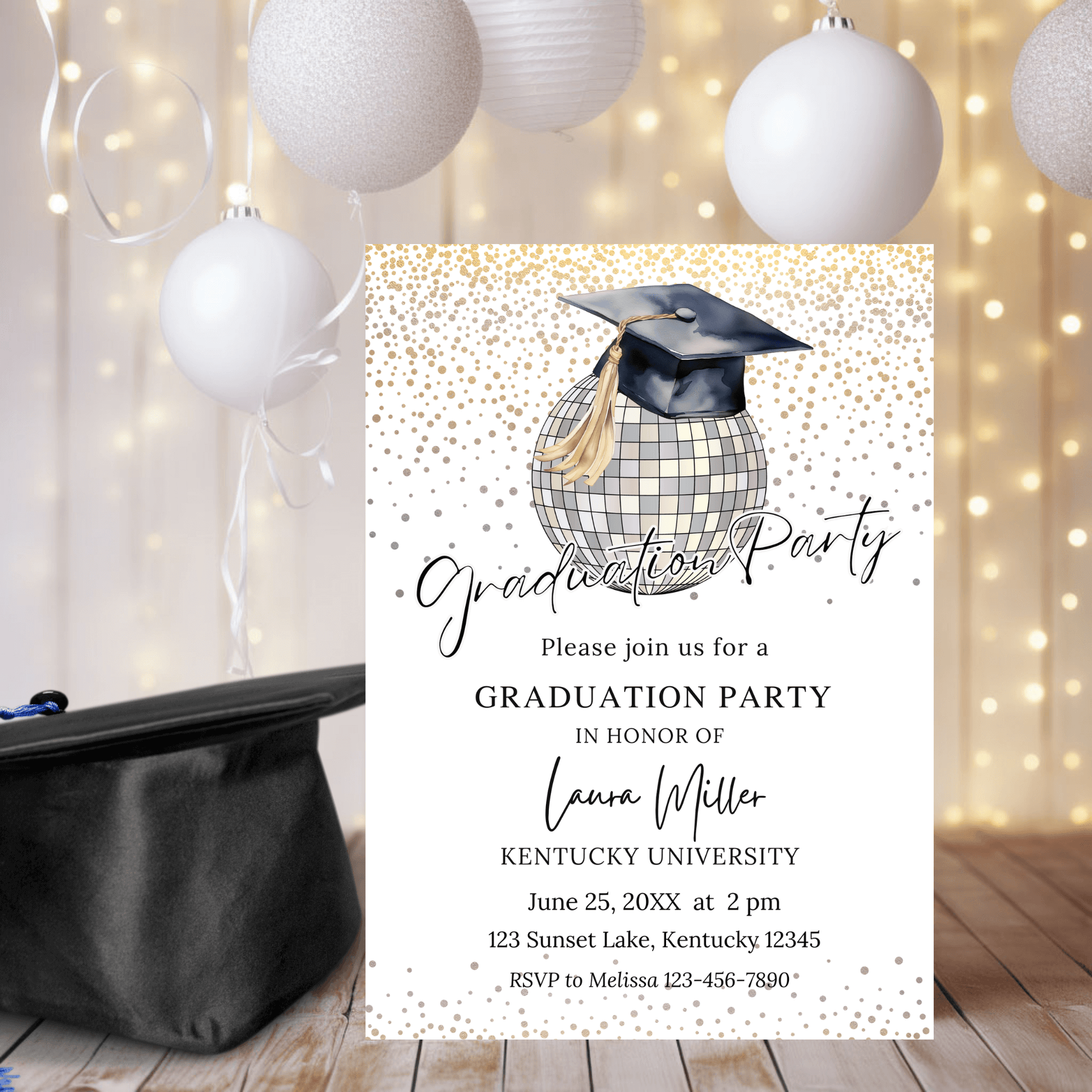 Disco Ball Graduation Invitation Template