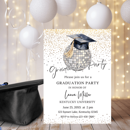 Disco Ball Graduation Invitation Template