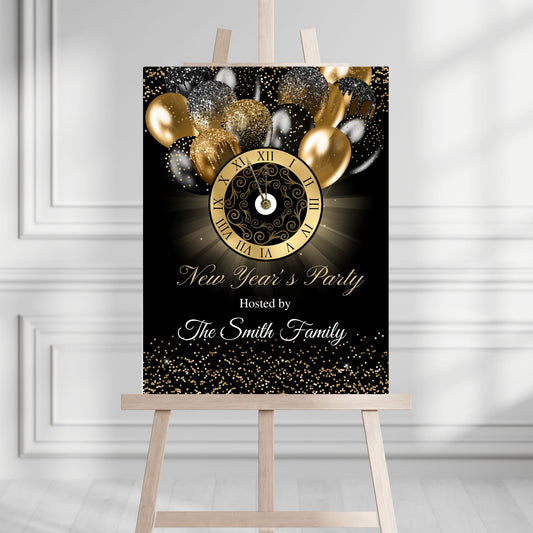 Black & Gold New Year's Eve Party Welcome Sign