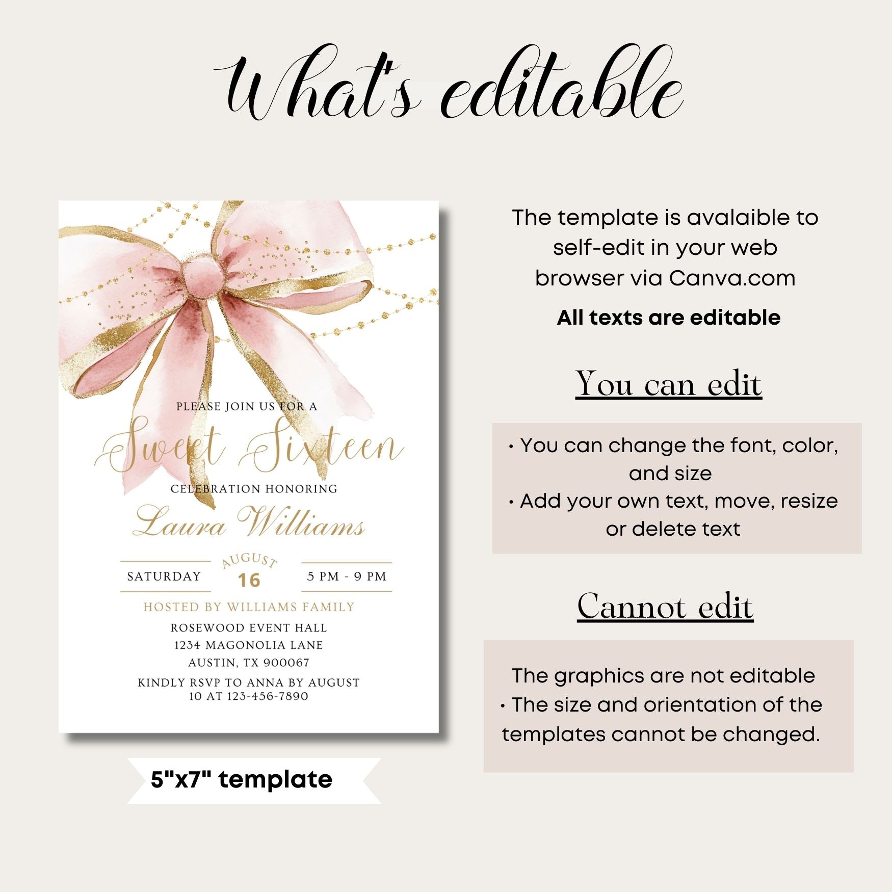 Elegant Coquette Pink Gold Bow Sweet Sixteen Invitation