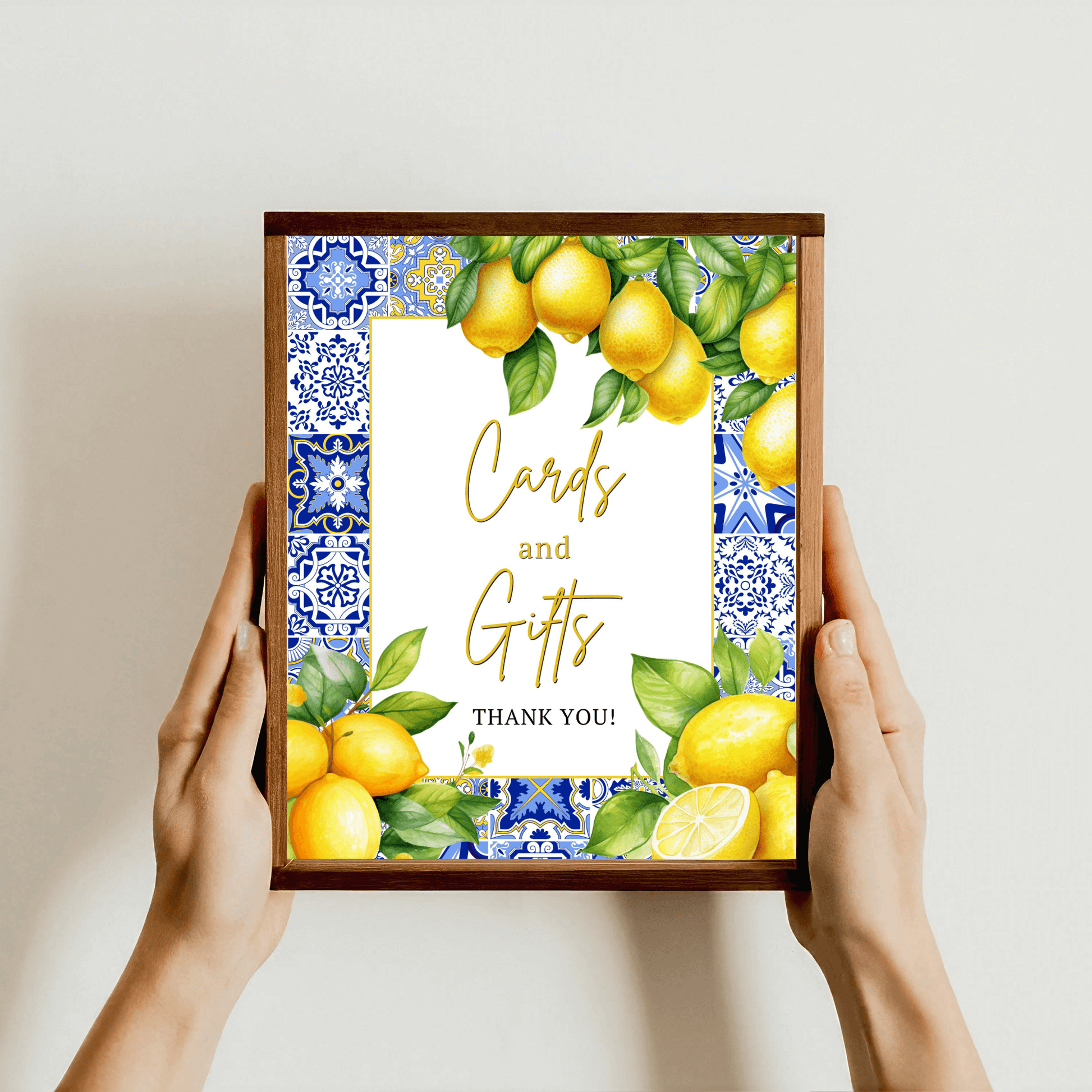 Printable 8X10 Blue tile and Citrus lemon Cards and Gifts sign