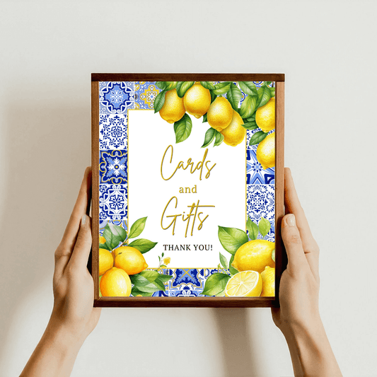 Printable 8X10 Blue tile and Citrus lemon Cards and Gifts sign