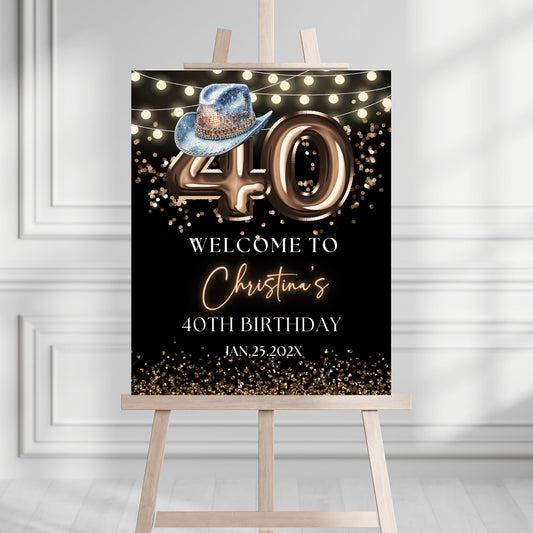 Wester 40th Birthday Party Welcome sign template