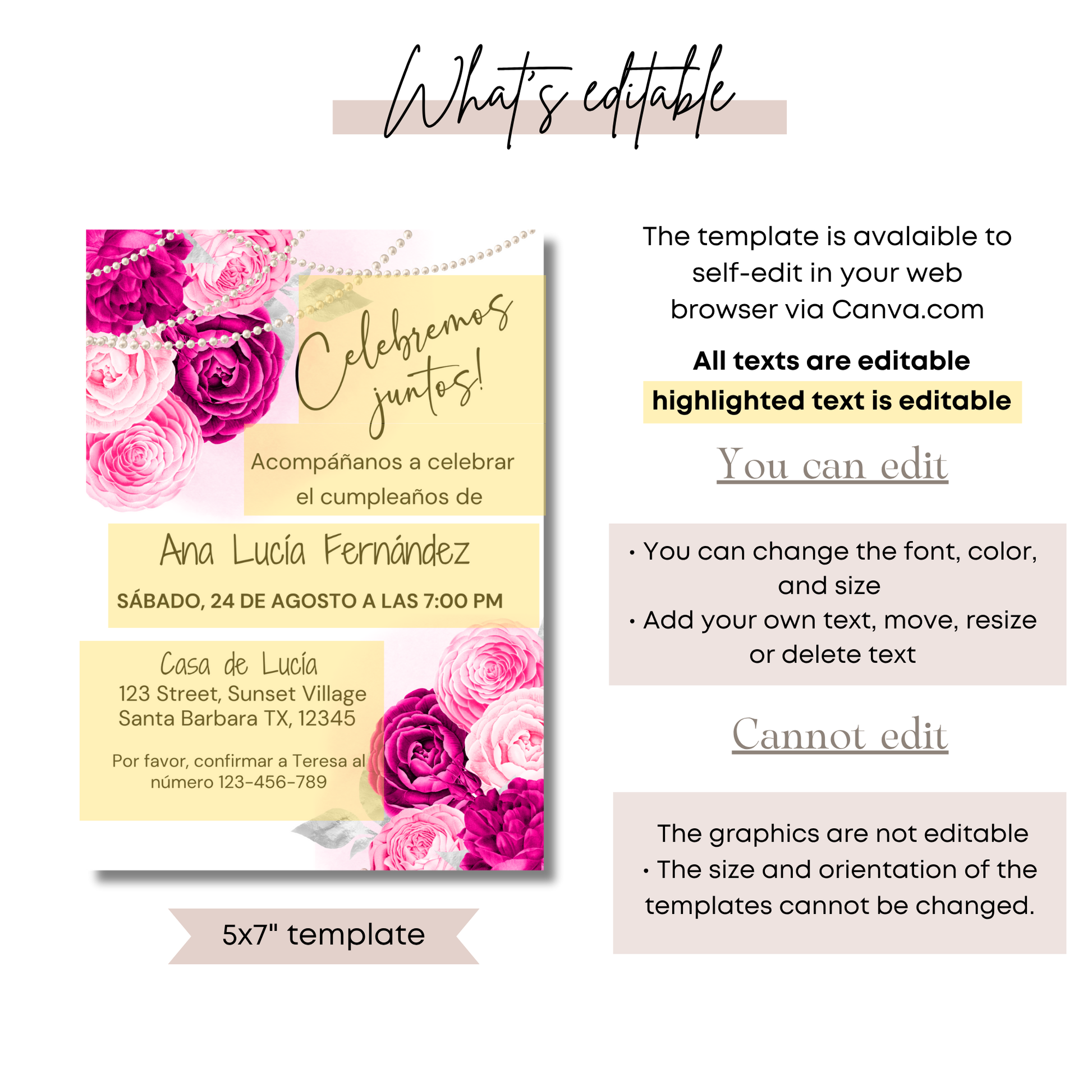 Hot Pink Floral and Pearls Birthday Party Invitation