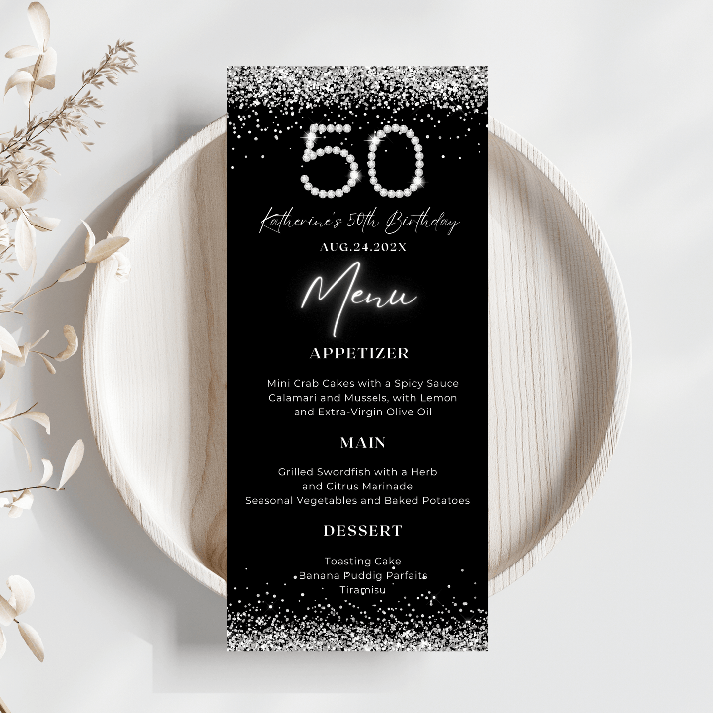 50th Diamond Birthday Menu Card Template