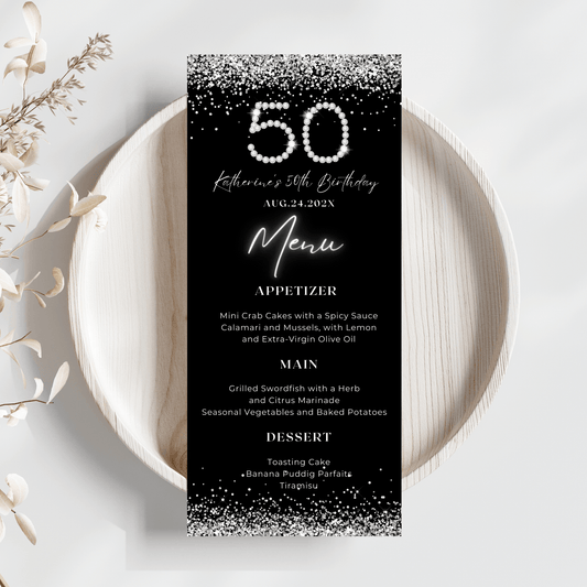 50th Diamond Birthday Menu Card Template