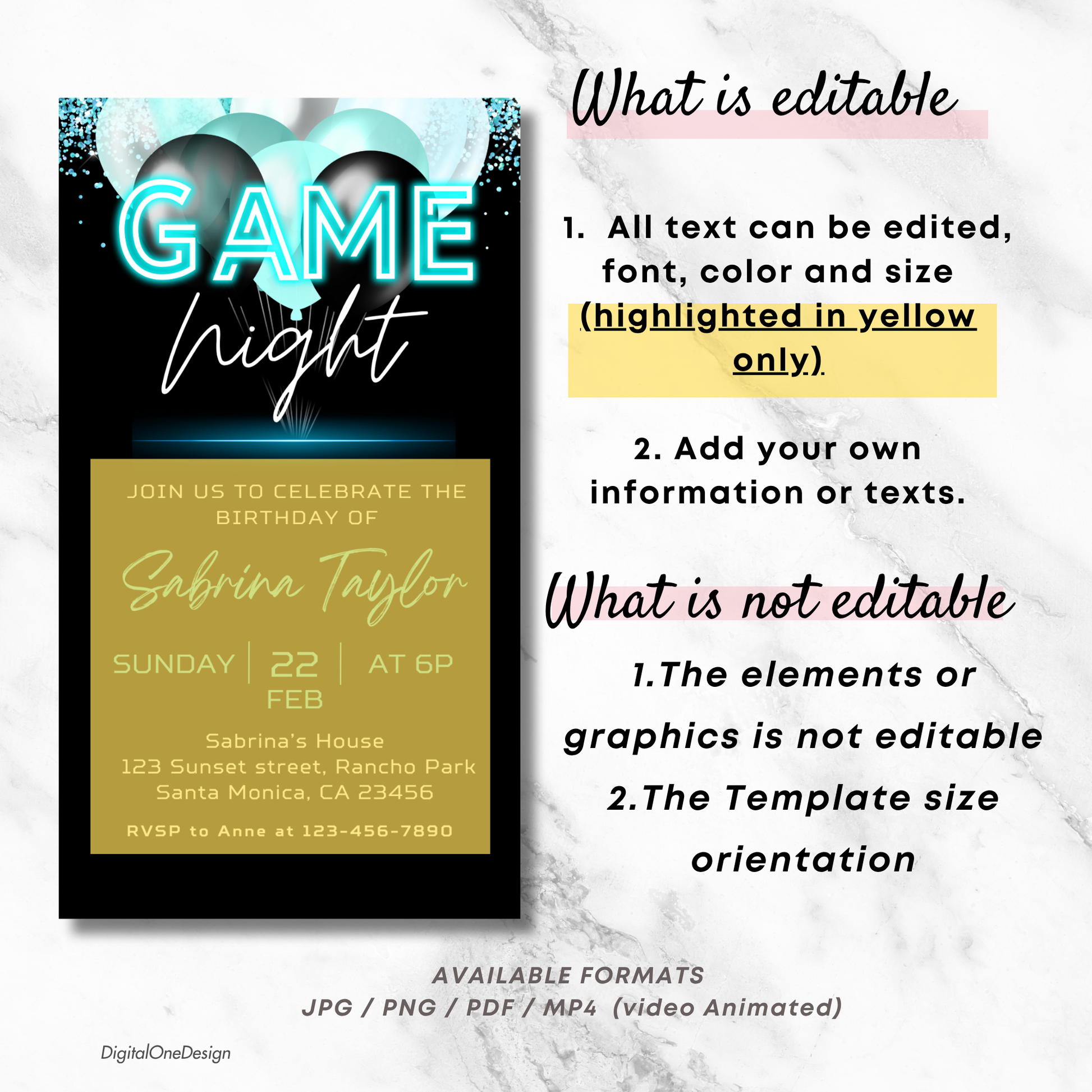 Digital Game Night Invitation