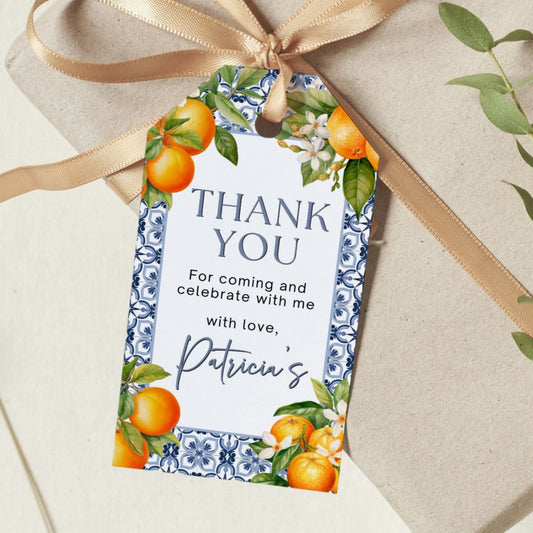 Mediterranean Tile Orange Thank You Favor Tags