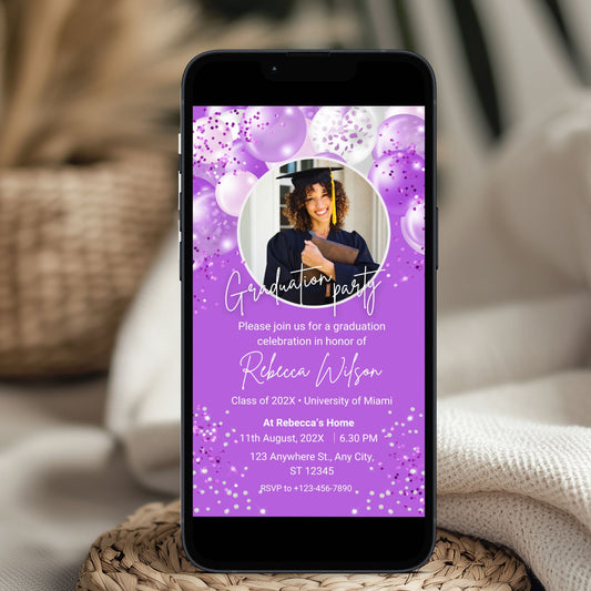 Lavender Balloons Digital Grad Celebration Invite