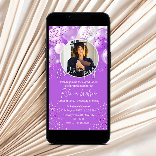 Lavender Balloons Digital Grad Celebration Invite