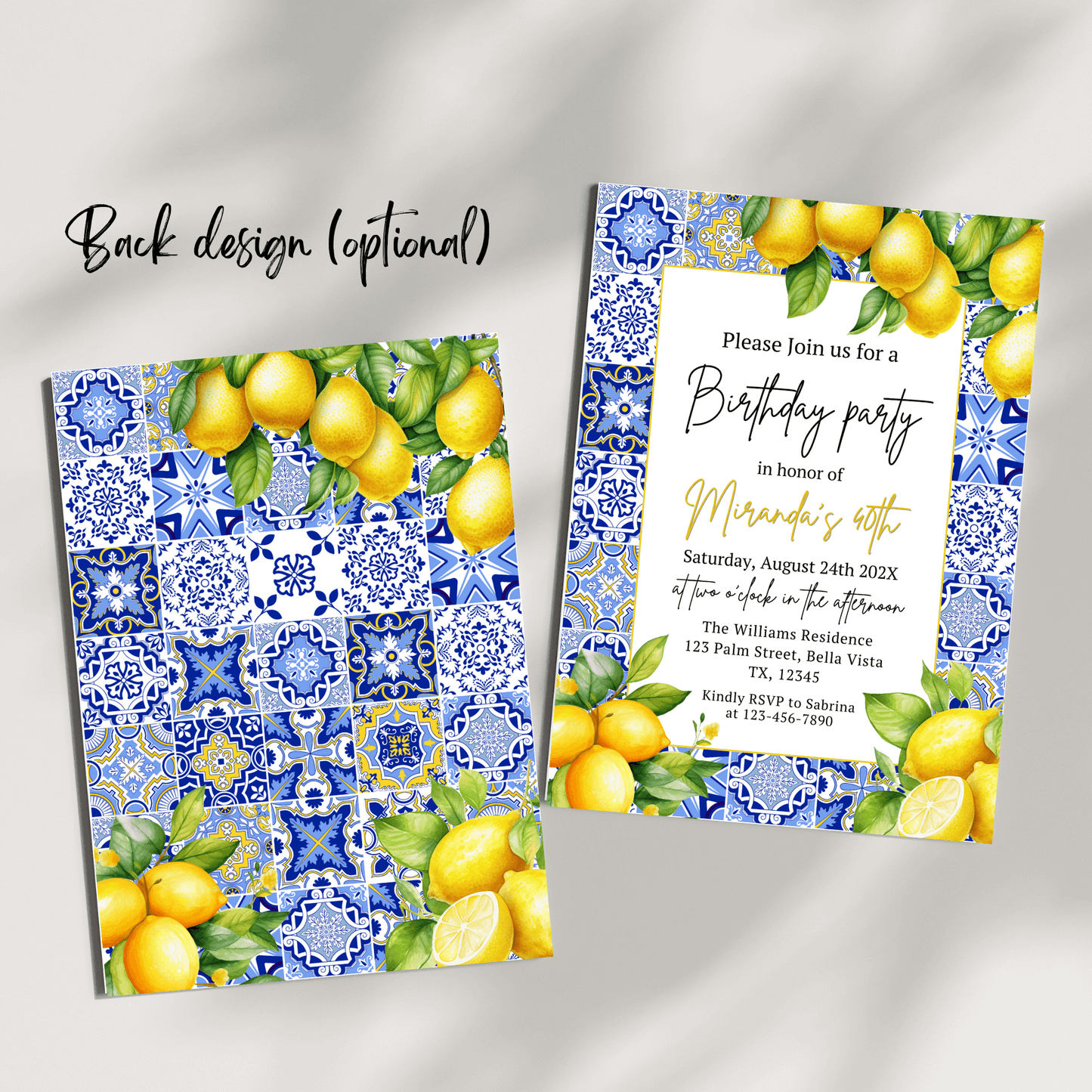 Editable Amalfi Coast Tile Lemon Birthday Invitation