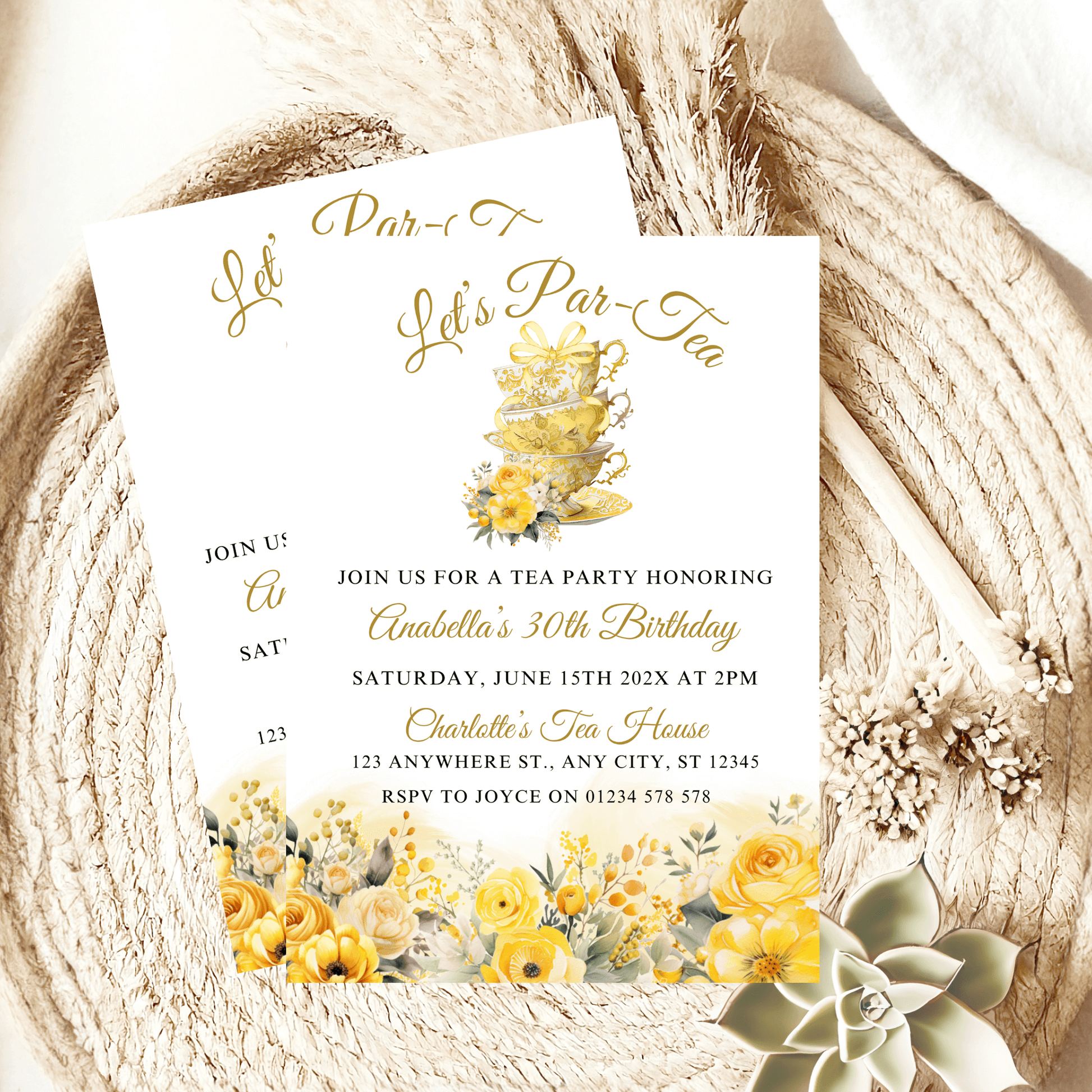 Yellow tea party invitation template