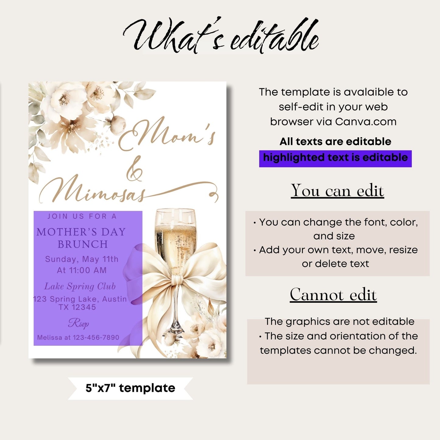 Elegant Mother's Day Brunch Invitation with Bow and Champagne