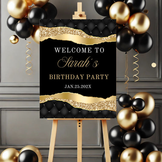 Black Gold Birthday Party Entrance Sign