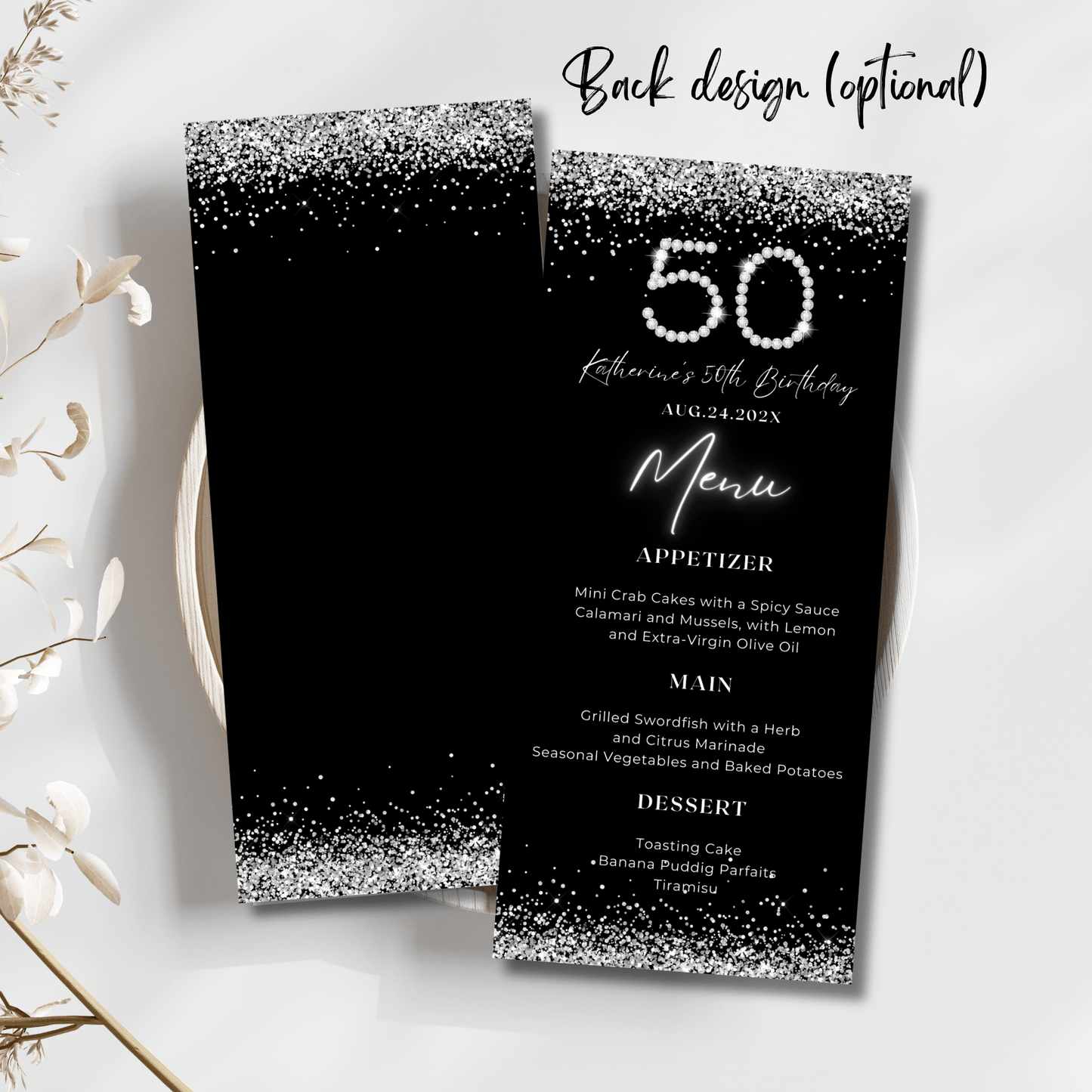 Elegant Black and Silver Menu Card Template