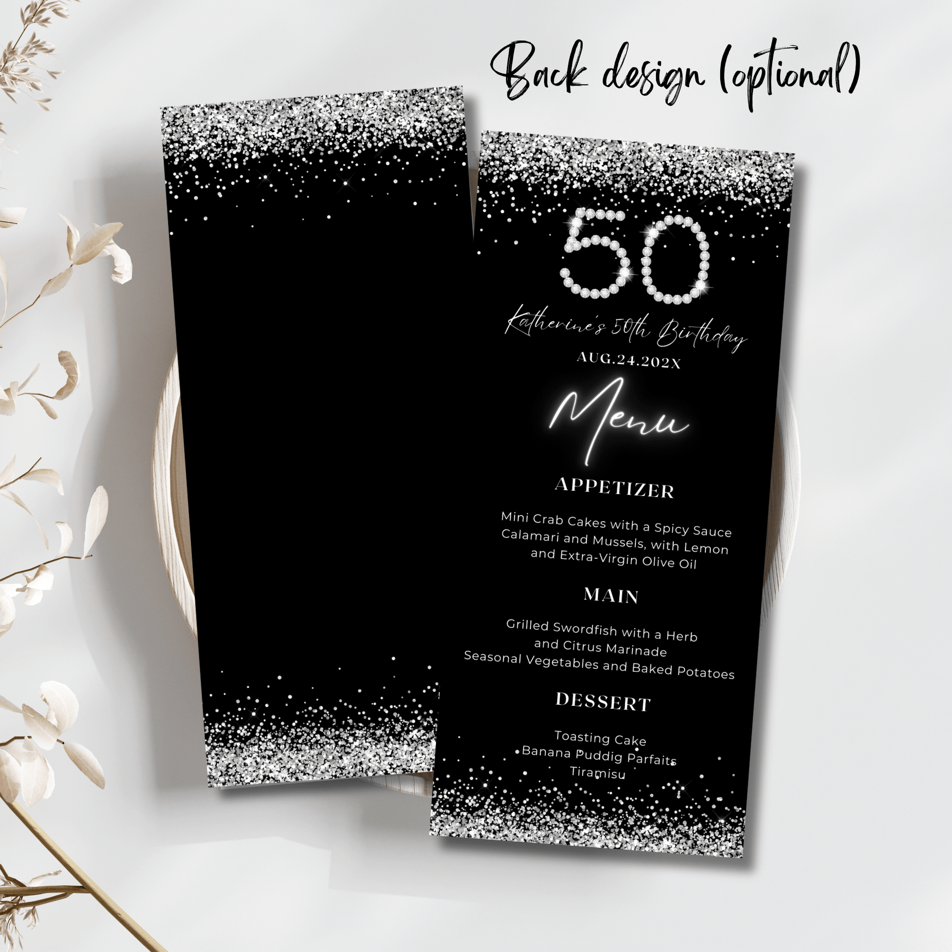 Elegant Black and Silver Menu Card Template
