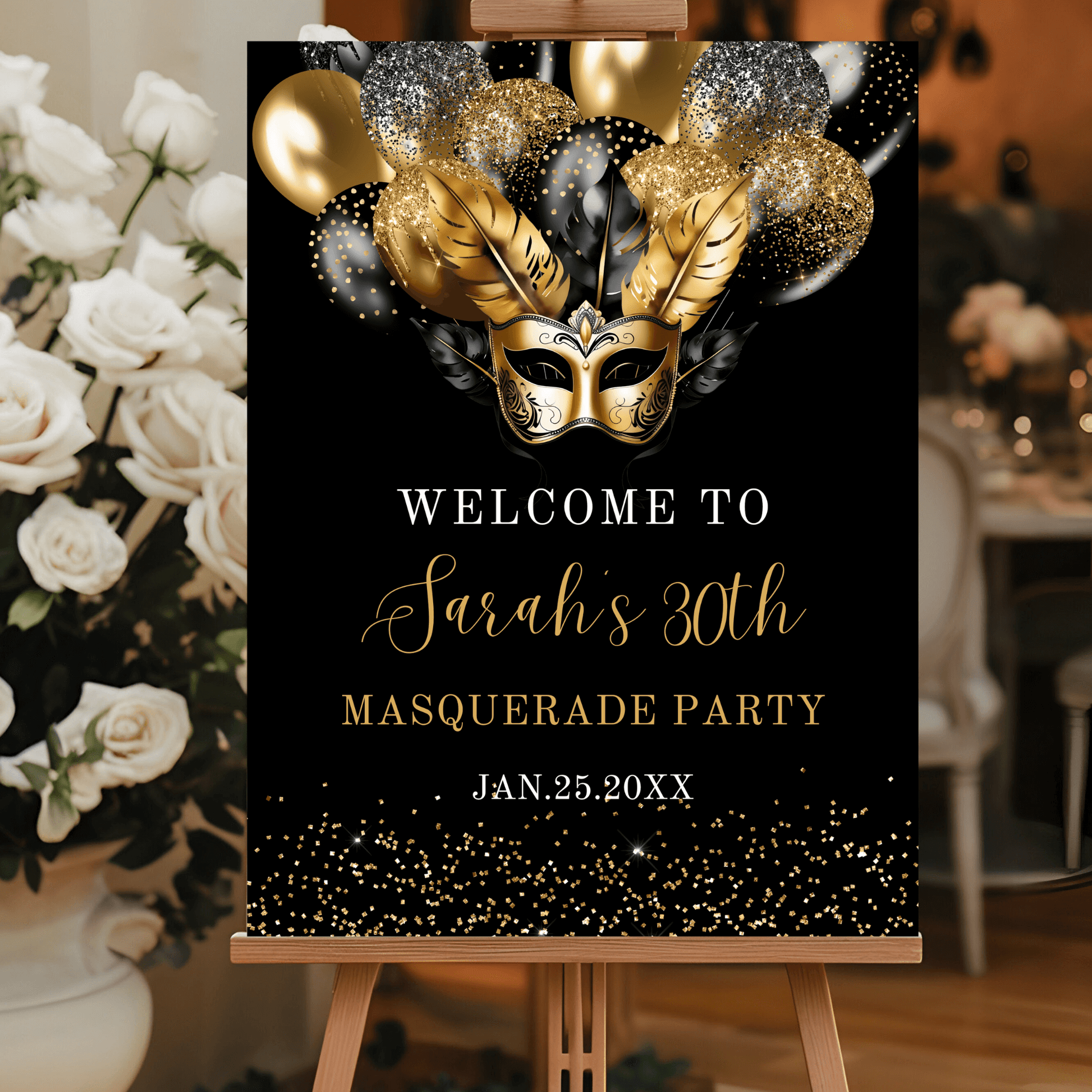 Elegant Masquerade Birthday Party Poster Printable