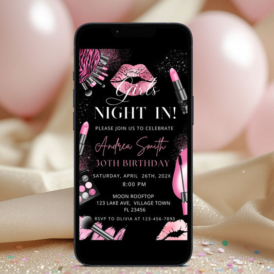 Hot Pink and Black Makeup Birthday Party Invitation