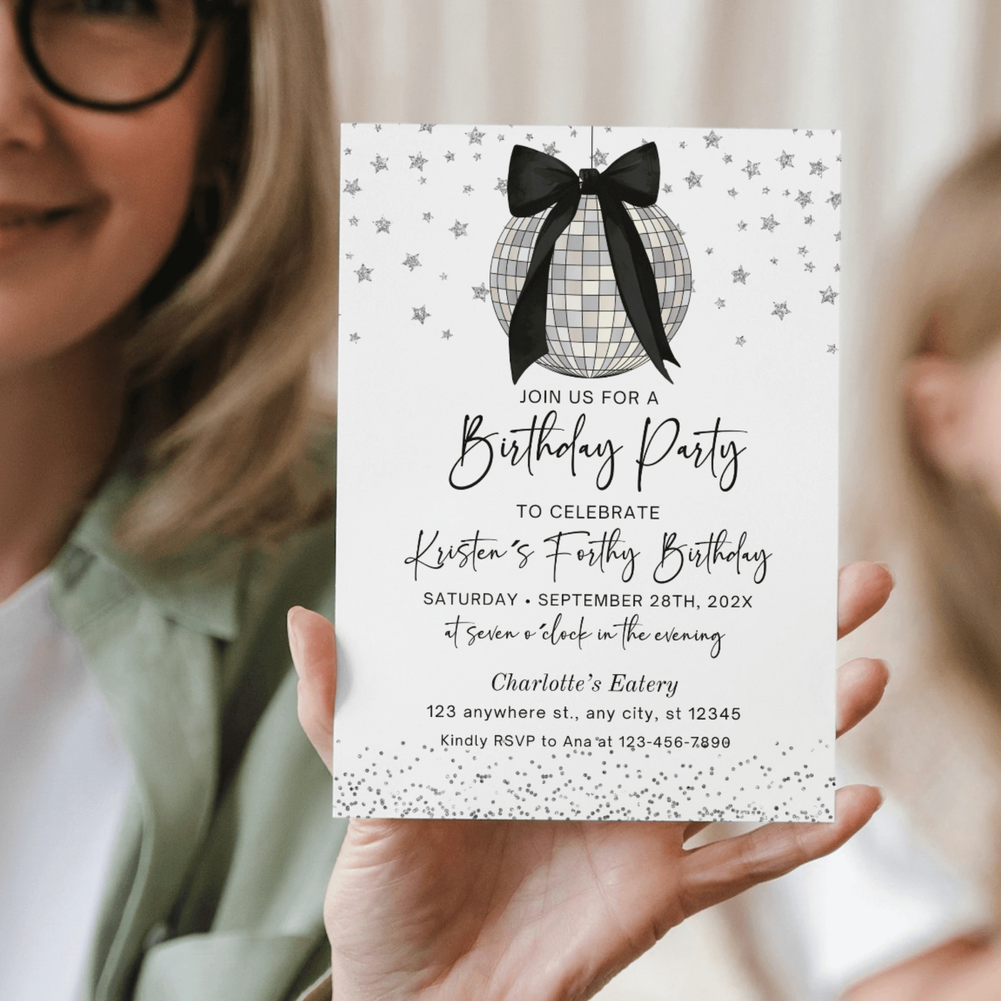 Editable Disco Ball Birthday Party Invitation for Any Age